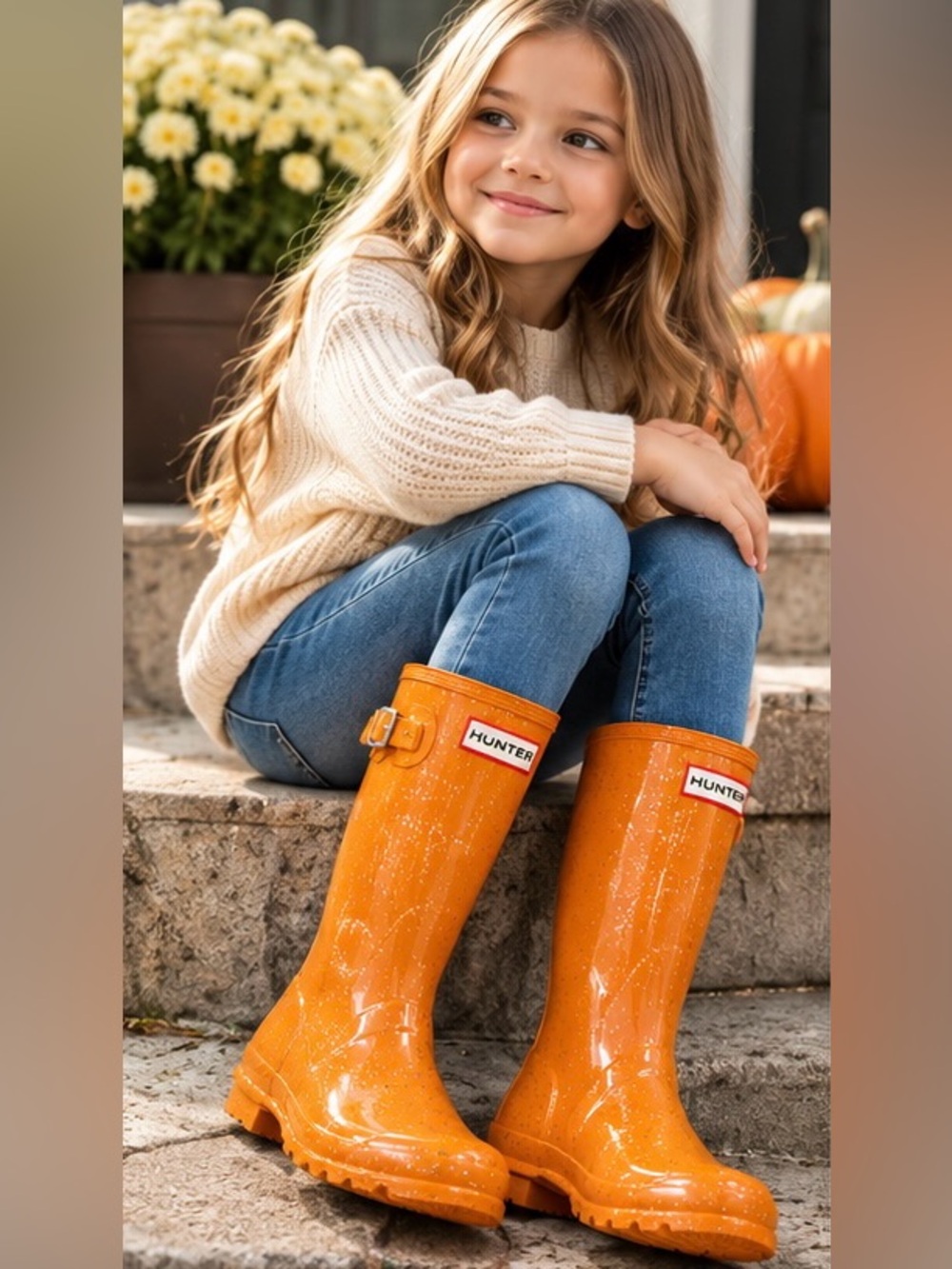 Hunter Original Tall Glitter Rain Boots Orange Sparkle Size US 6 / EU 37